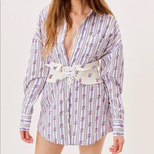 For Love & Lemons boyfriend floral shirt with corset